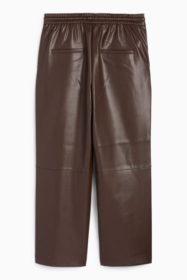 Damen - Hose - Mid Waist - Straight Fit - Lederimitat - dunkelbraun