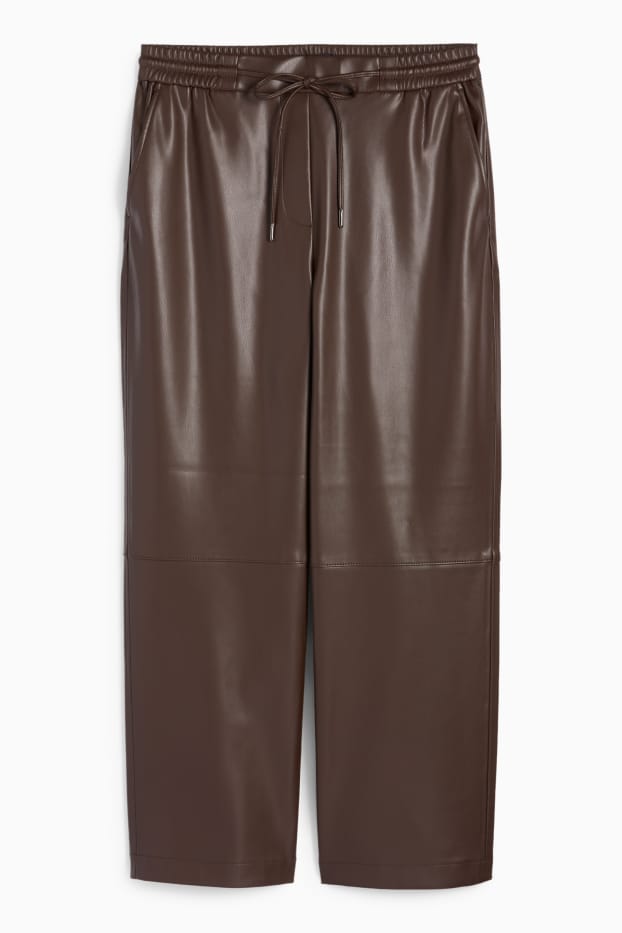 Damen - Hose - Mid Waist - Straight Fit - Lederimitat - dunkelbraun