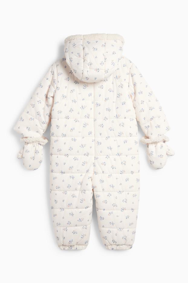 Bébés filles - Petites fleurs - combinaison de neige à capuche pour bébé - blanc crème