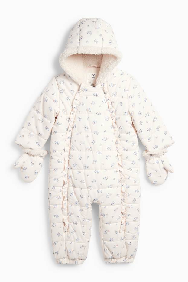 Bébés filles - Petites fleurs - combinaison de neige à capuche pour bébé - blanc crème