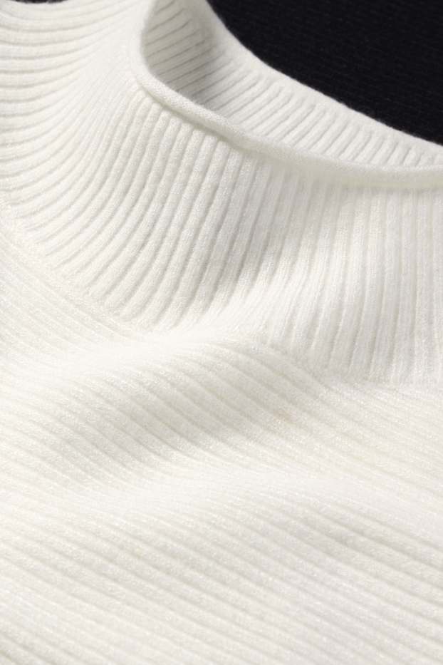 Damen - Pullover - gerippt - grau / schwarz
