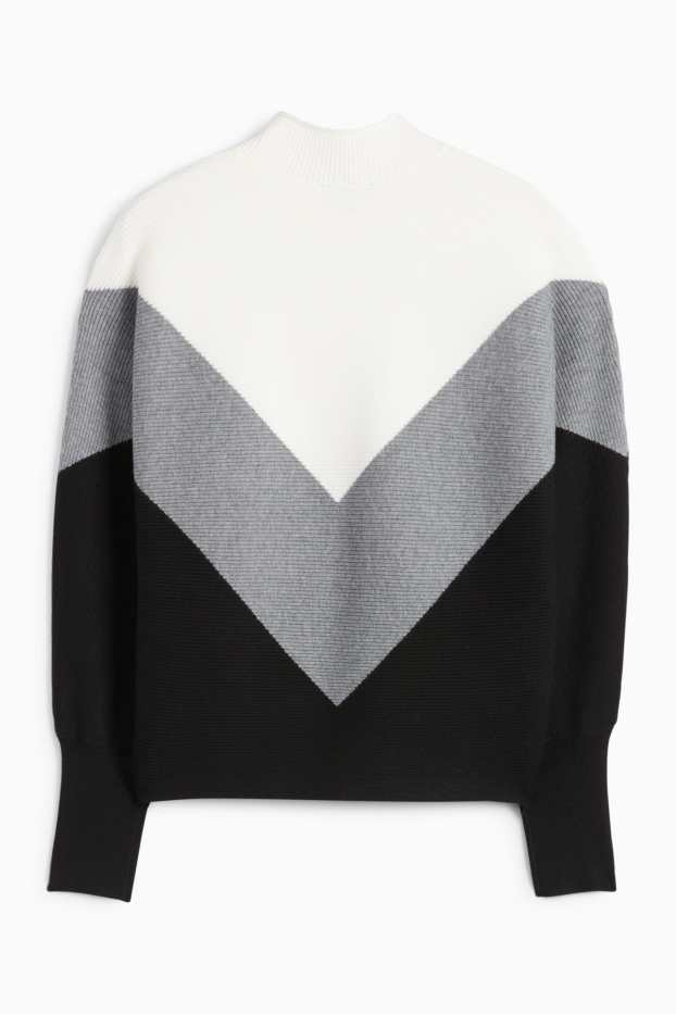 Damen - Pullover - gerippt - grau / schwarz