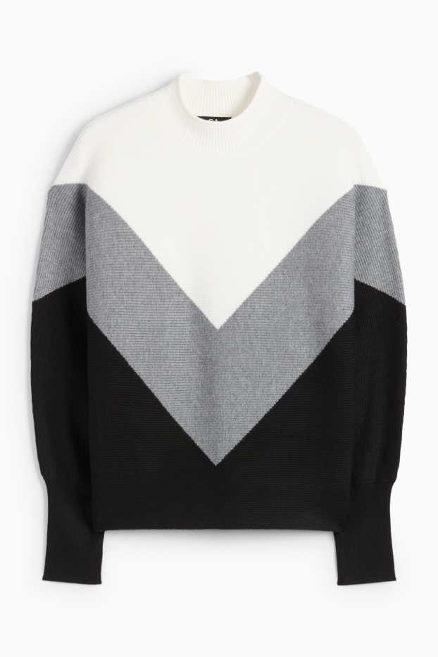 Damen - Pullover - gerippt - grau / schwarz