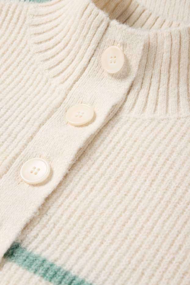 Damen - Pullover - gerippt - gestreift - cremeweiß