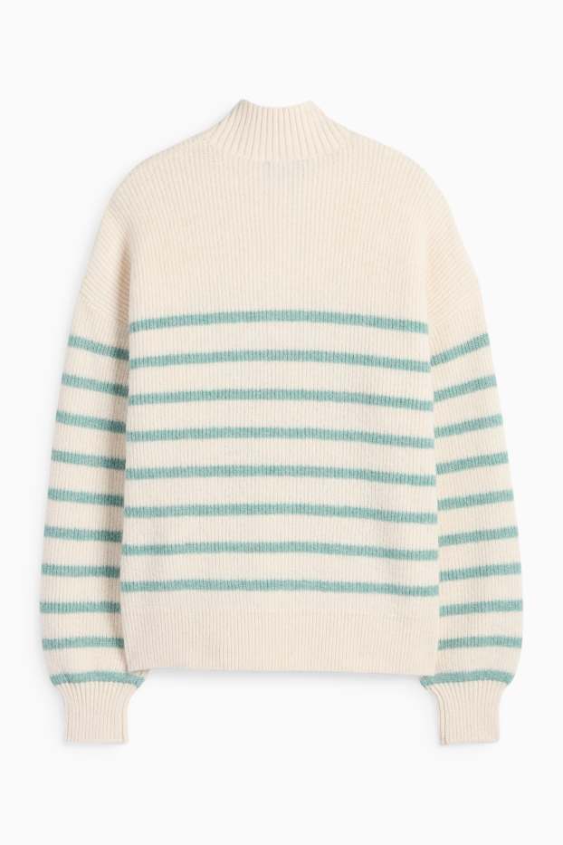 Damen - Pullover - gerippt - gestreift - cremeweiß