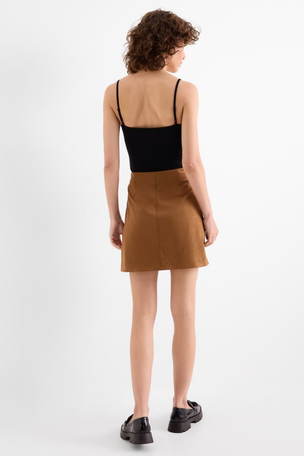 Damen - Minirock - Velourslederimitat - braun