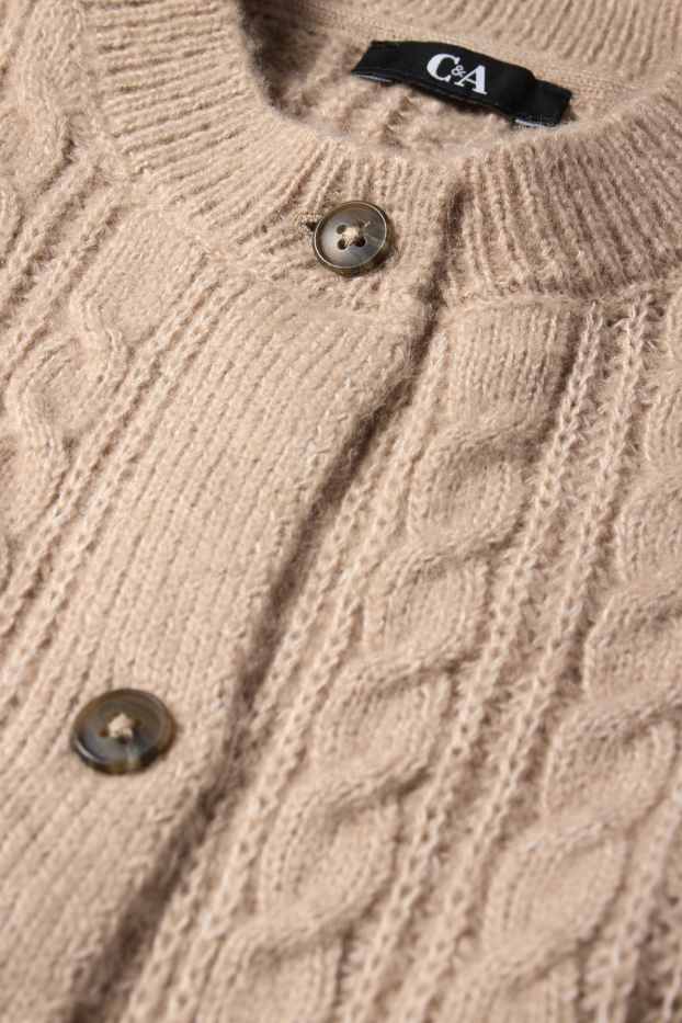 Dames - Gebreid vest - kabelpatroon - beige