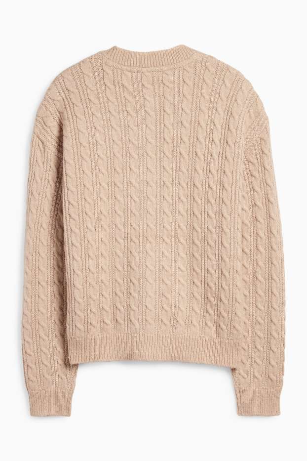 Dames - Gebreid vest - kabelpatroon - beige