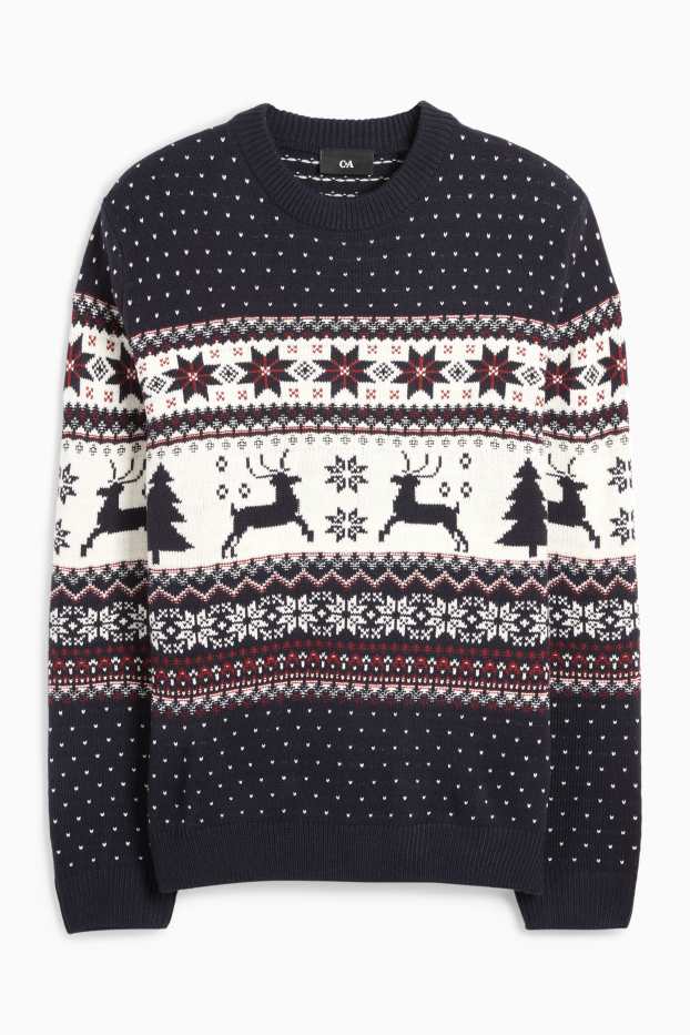 Herren - Weihnachtspullover - Rentier - dunkelblau