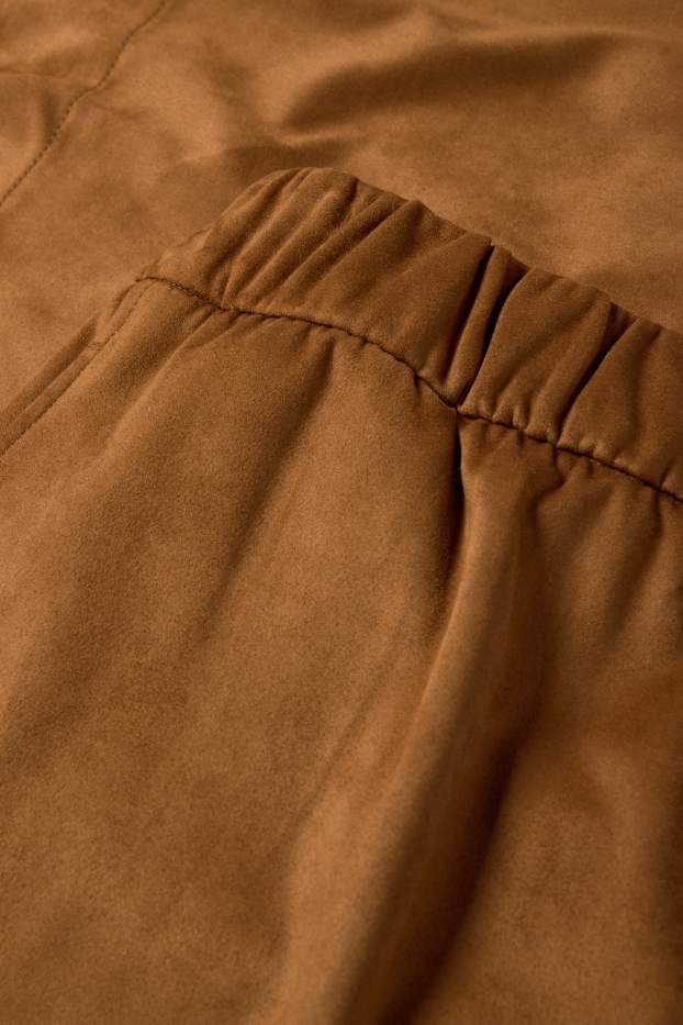 Femmes - Pantalon - mid waist - straight fit - faux suède - marron