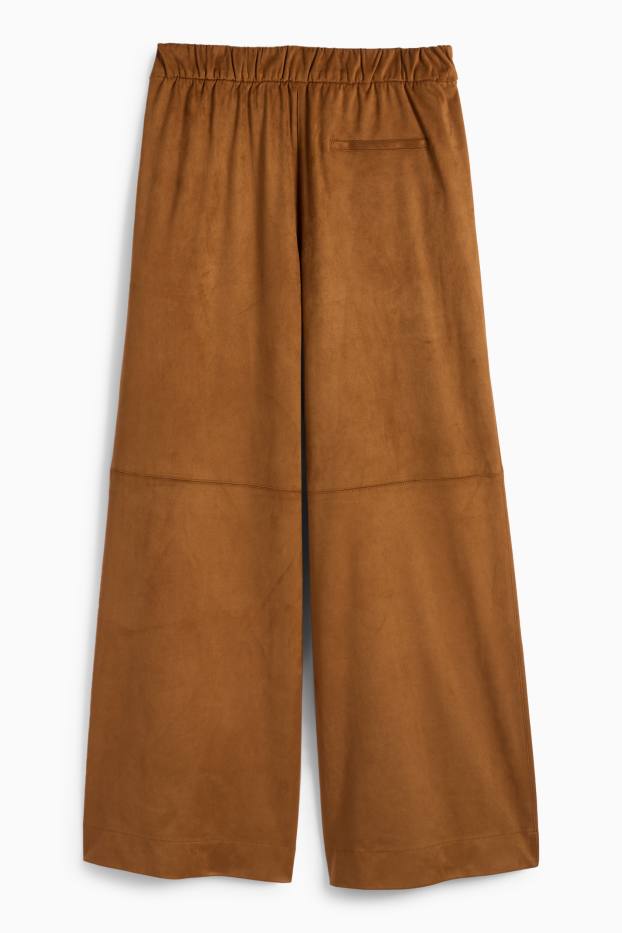 Femmes - Pantalon - mid waist - straight fit - faux suède - marron