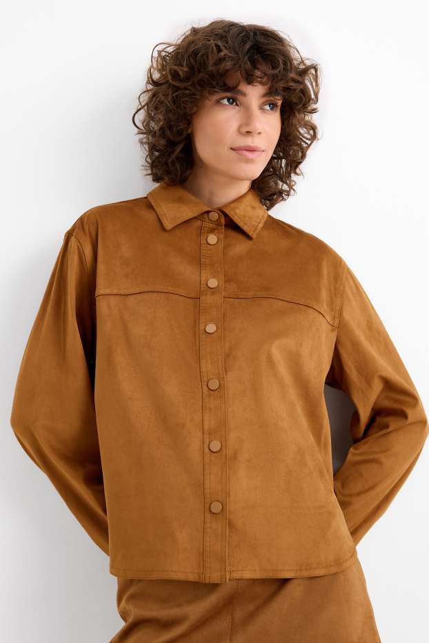 Dames - Shacket - imitatiesuède - bruin