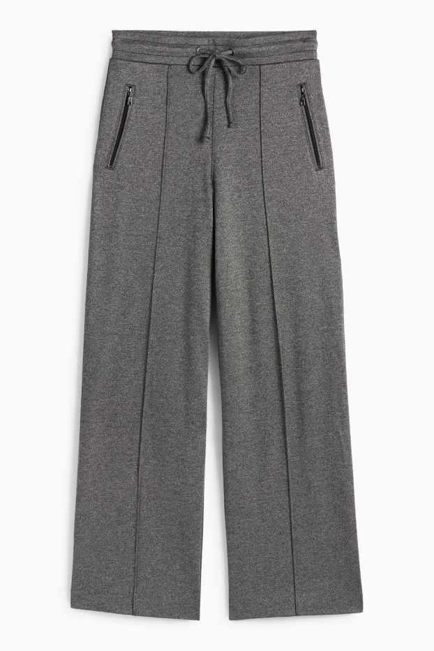 Dona - Pantalons de punt - mid waist - straight fit - gris fosc
