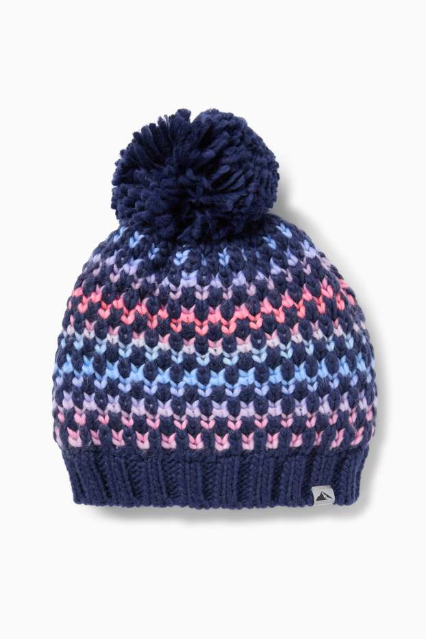 Niñas - Gorro con pompón - estampado - azul oscuro