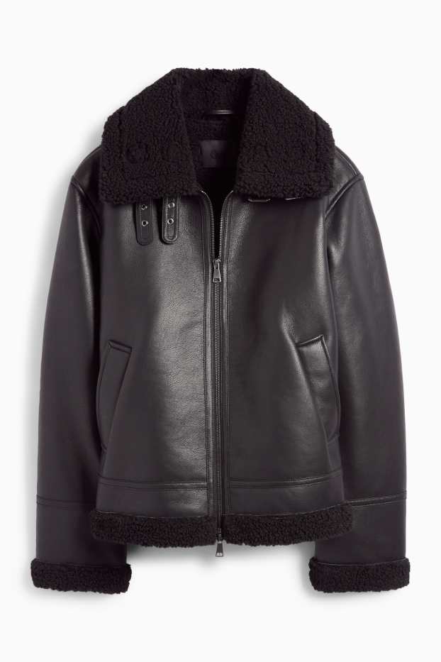 Femmes - Veste imitation mouton - synthétique - noir