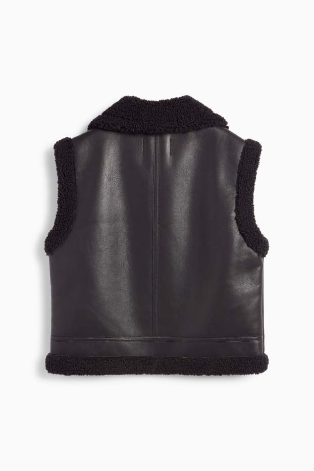 Femmes - Gilet sans manches imitation mouton - matière synthétique - noir