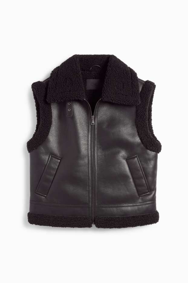 Femmes - Gilet sans manches imitation mouton - matière synthétique - noir