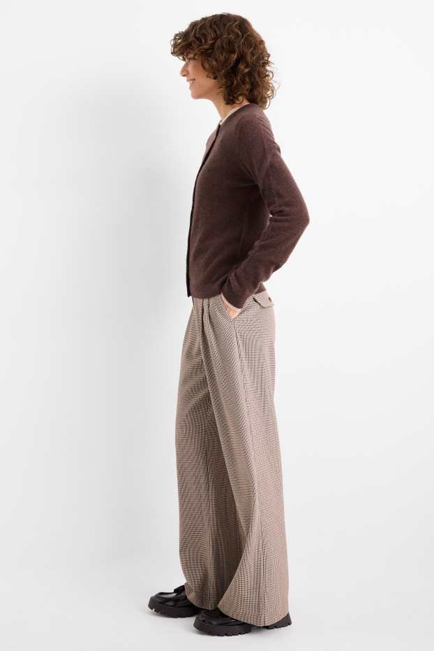 Donna - Pantaloni di stoffa - vita media - gamba ampia - a quadretti - beige