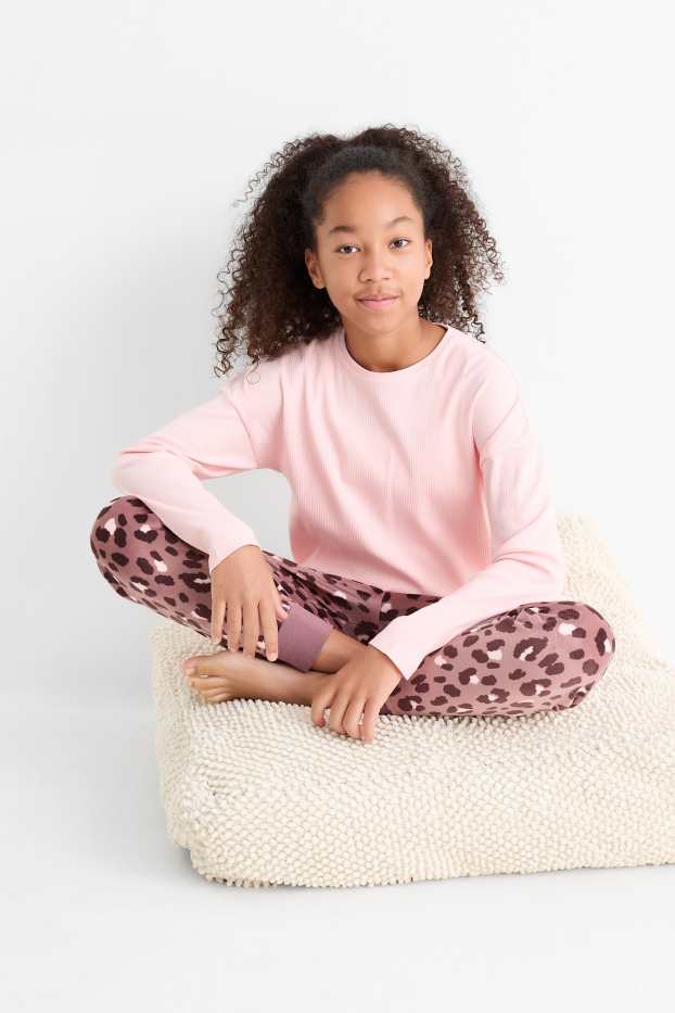 Enfants filles - Lot de 2 - cœur - haut de pyjama - rose