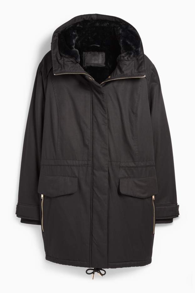 Damen - Parka mit Kapuze - Winter - schwarz