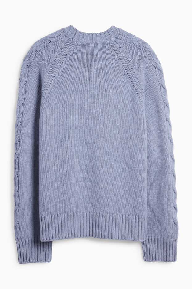Dames - Trui van kasjmier - kabelpatroon - blauw