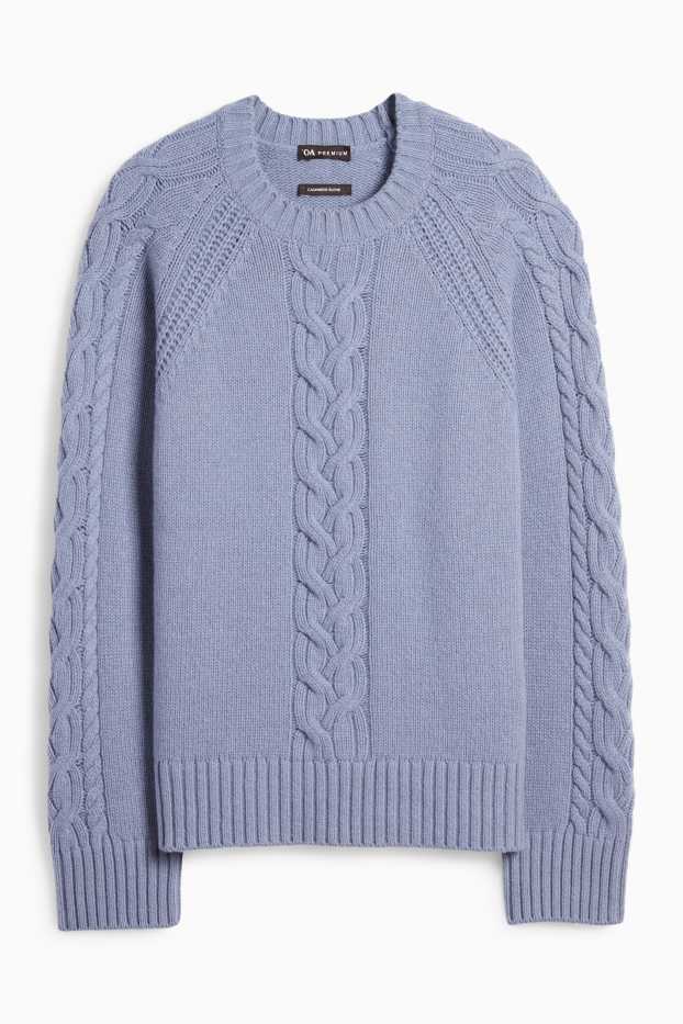 Dames - Trui van kasjmier - kabelpatroon - blauw