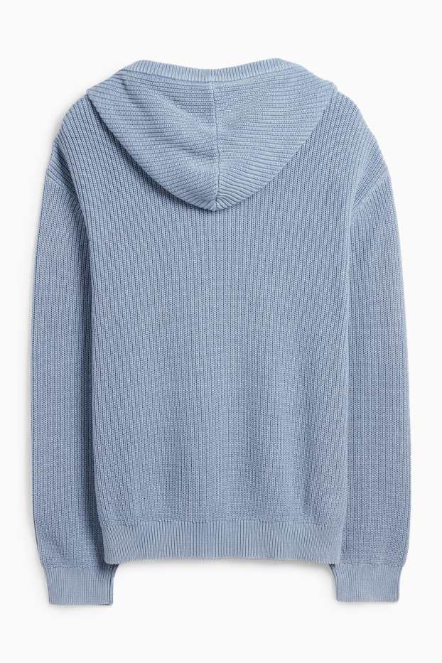 Men - Hooded jumper - ribbed - light blue