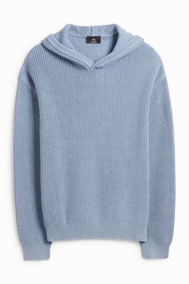 Men - Hooded jumper - ribbed - light blue