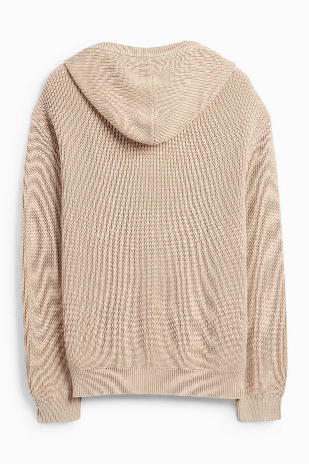 Uomo - Maglione con cappuccio - a coste - beige