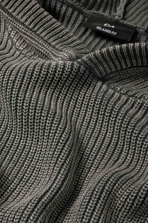 Men - Hooded jumper - ribbed - gray-melange