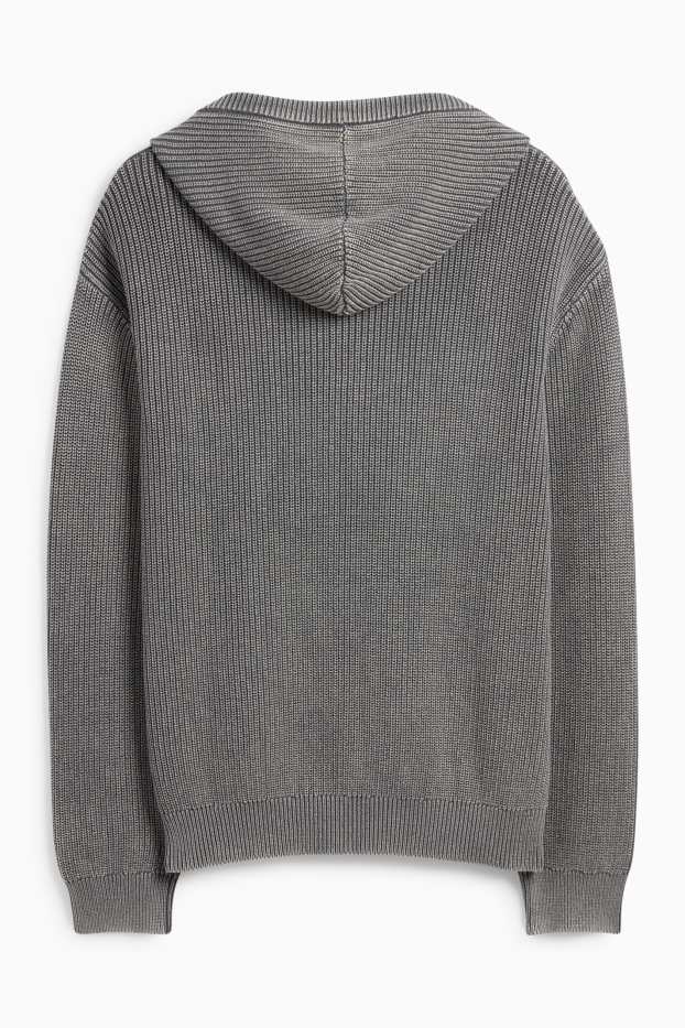 Men - Hooded jumper - ribbed - gray-melange