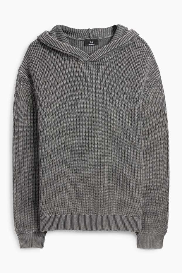 Men - Hooded jumper - ribbed - gray-melange