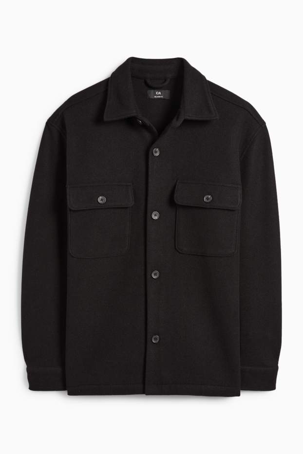 Hommes - Veste-chemise - relaxed fit - col kent - noir