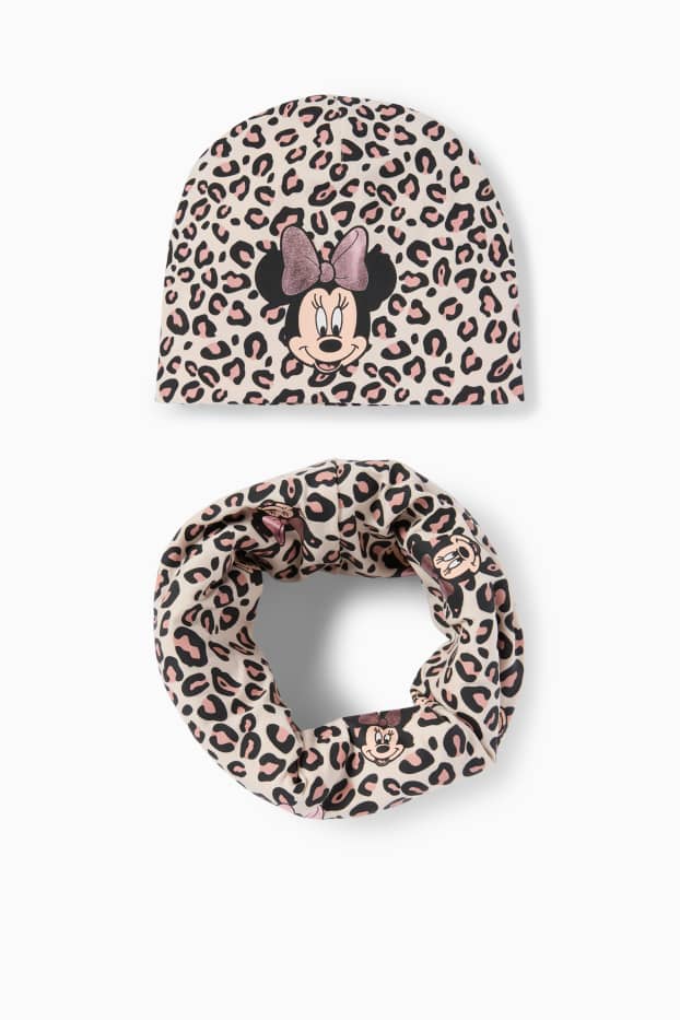 Kinderen: meisjes - Minnie Mouse - set - beanie en colsjaal - 2-delig - beige