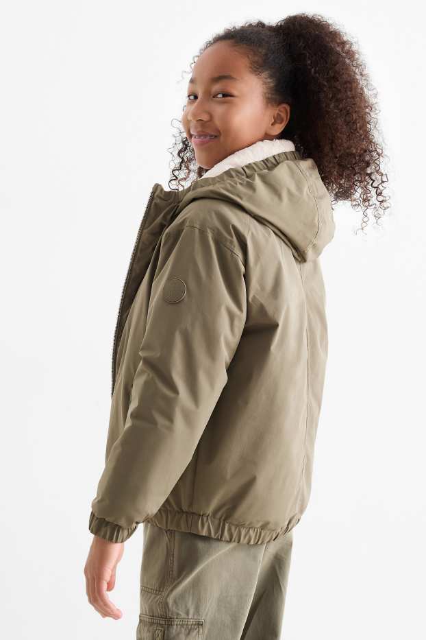 Enfants filles - Veste à capuche - doublée - finition déperlante - kaki
