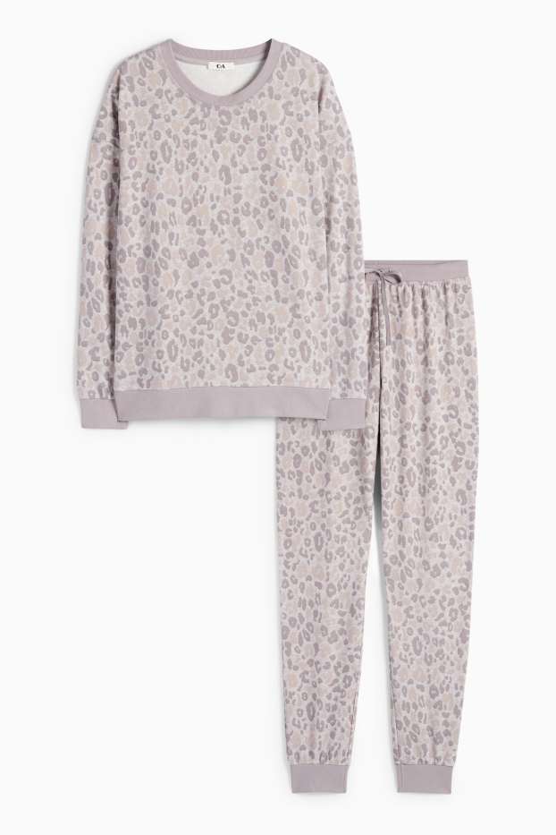 Dames - Pyjama - luipaardvelprint - lichtgrijs