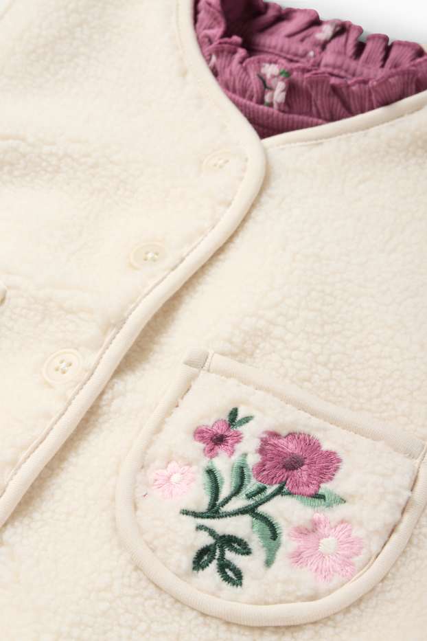 Kinder Mädchen - Blume - Set - Langarmshirt und Teddy-Weste - 2 teilig - cremeweiß