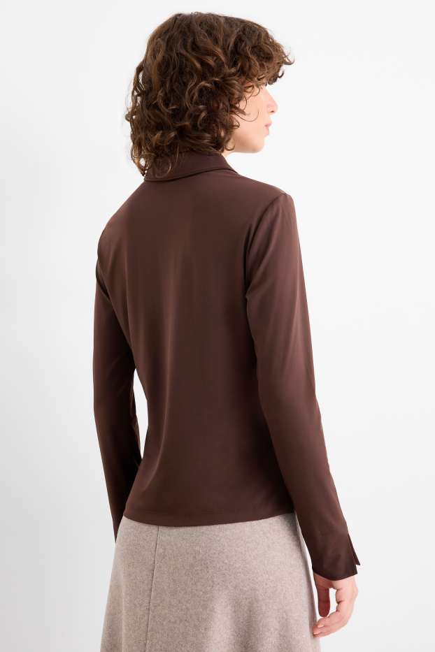 Dames - Jersey blouse - donkerbruin