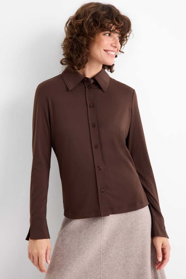 Dames - Jersey blouse - donkerbruin
