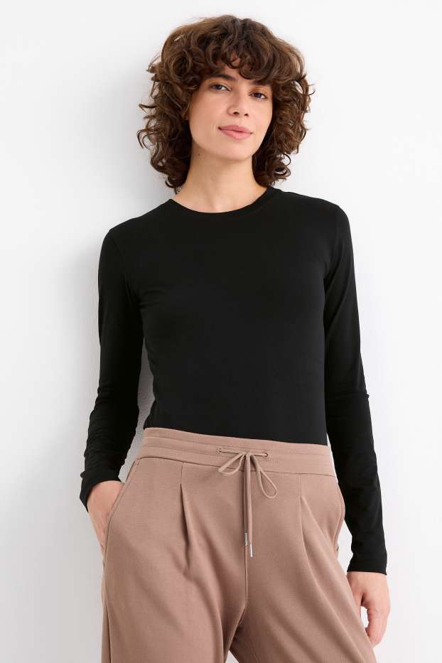 Dames - Set van 2 - longsleeve - slim fit - zwart