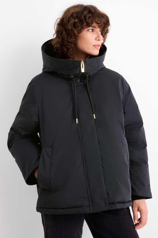 Women - Jacket with hood - lined - water-repellent - black