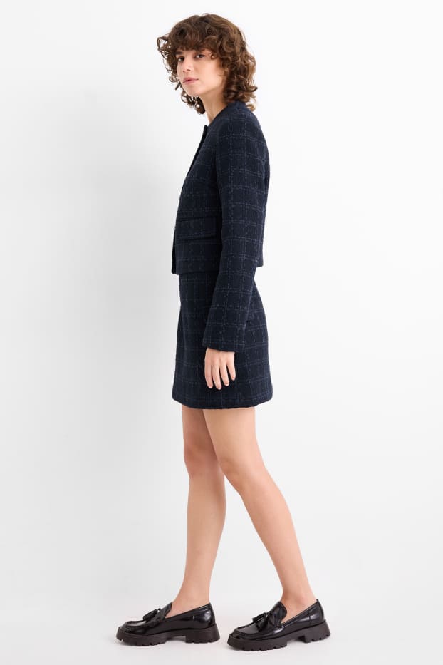 Dames - Bouclé rok - geruit - donkerblauw