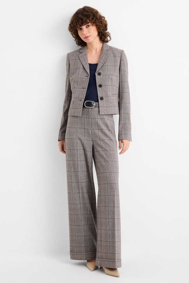 Dames - Business-broek - high waist - relaxed fit - geruit - grijs