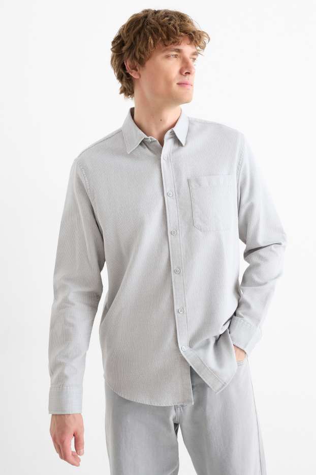 Hommes - Chemise - regular fit - col kent - finition texturée - gris