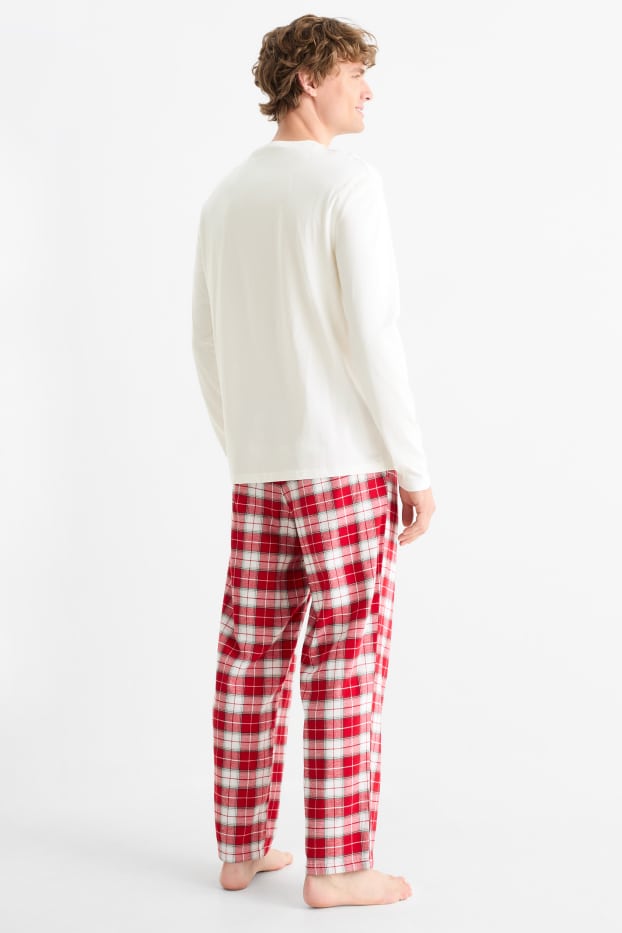 Heren - Mini Me - herenkerstpyjama met flanellen broek - wit / rood