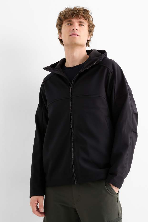 Herren - Softshelljacke mit Kapuze - wasserabweisend - schwarz