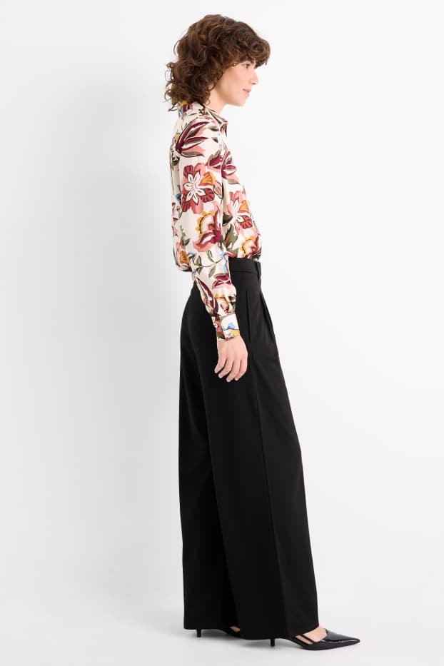 Femmes - Pantalon en jersey - high waist - wide leg - noir