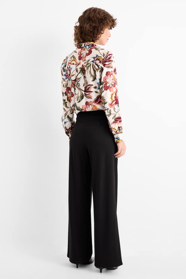 Femmes - Pantalon en jersey - high waist - wide leg - noir