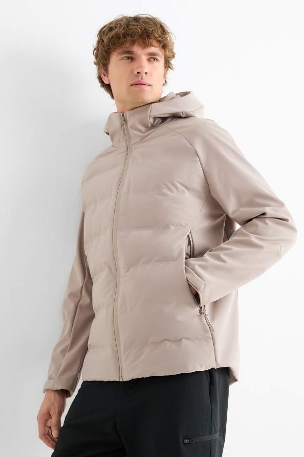 Men - Quilted jacket with hood - water-repellent - beige