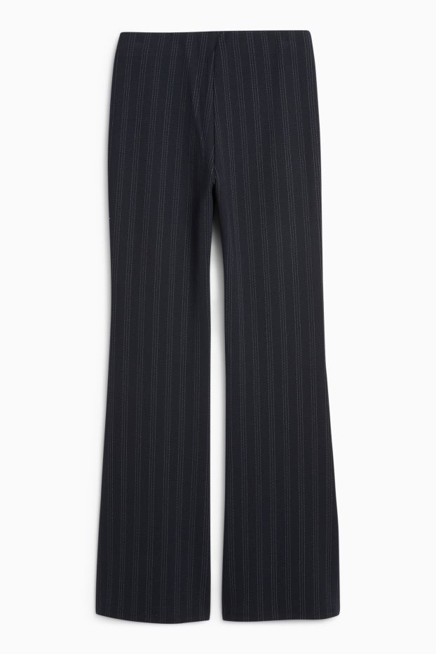 Women - Jersey trousers - mid-rise waist - flared - pinstripes - dark blue